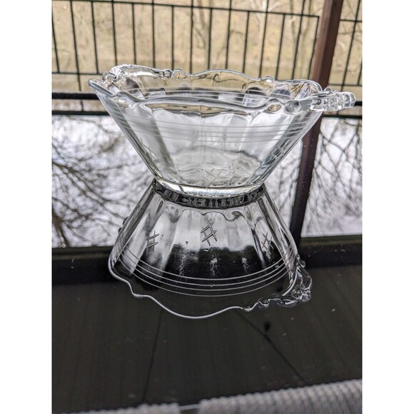 Vintage Clear Depression Glass 5" Small Etched Bowl Basket Weave MCM Handles - Picture 4 of 12